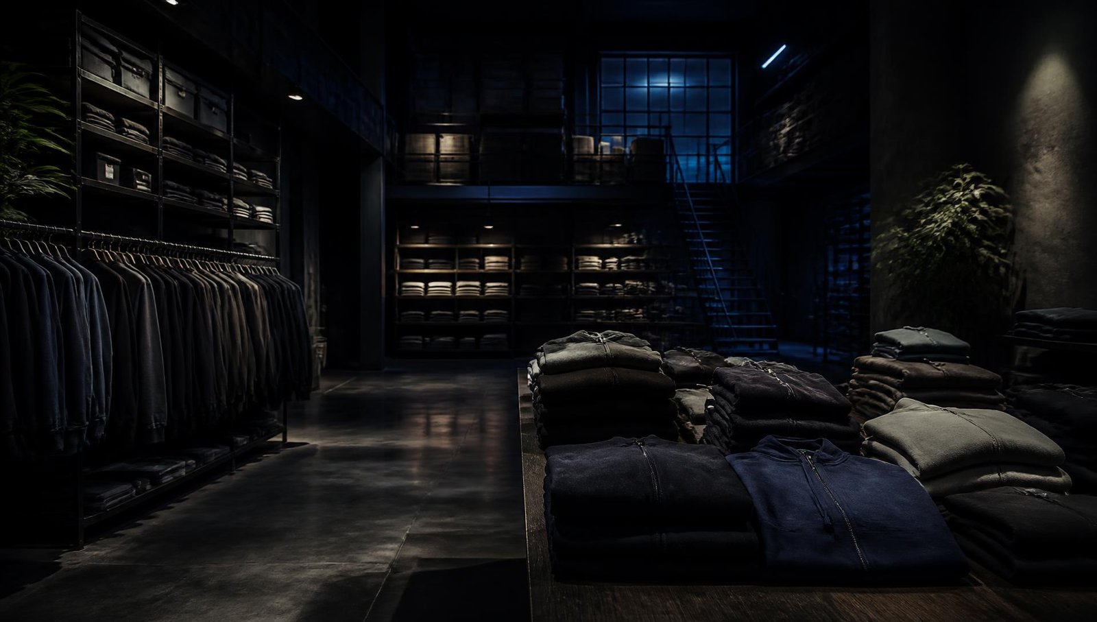 Warehouse stacked with folded readymade garments